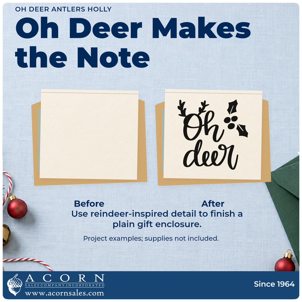 Before and after of a plain item finished with the Oh Deer Antlers Holly Hand Stamp – Duo, a quick upgrade for framed lodge beam.