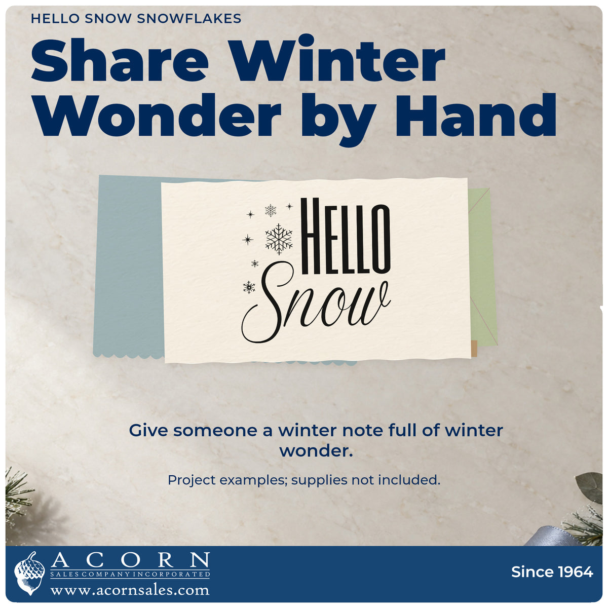A finished handmade project stamped with the Hello Snow Snowflakes Premium Wooden Stamp – Vintage Pro, ideal for minimal album header.