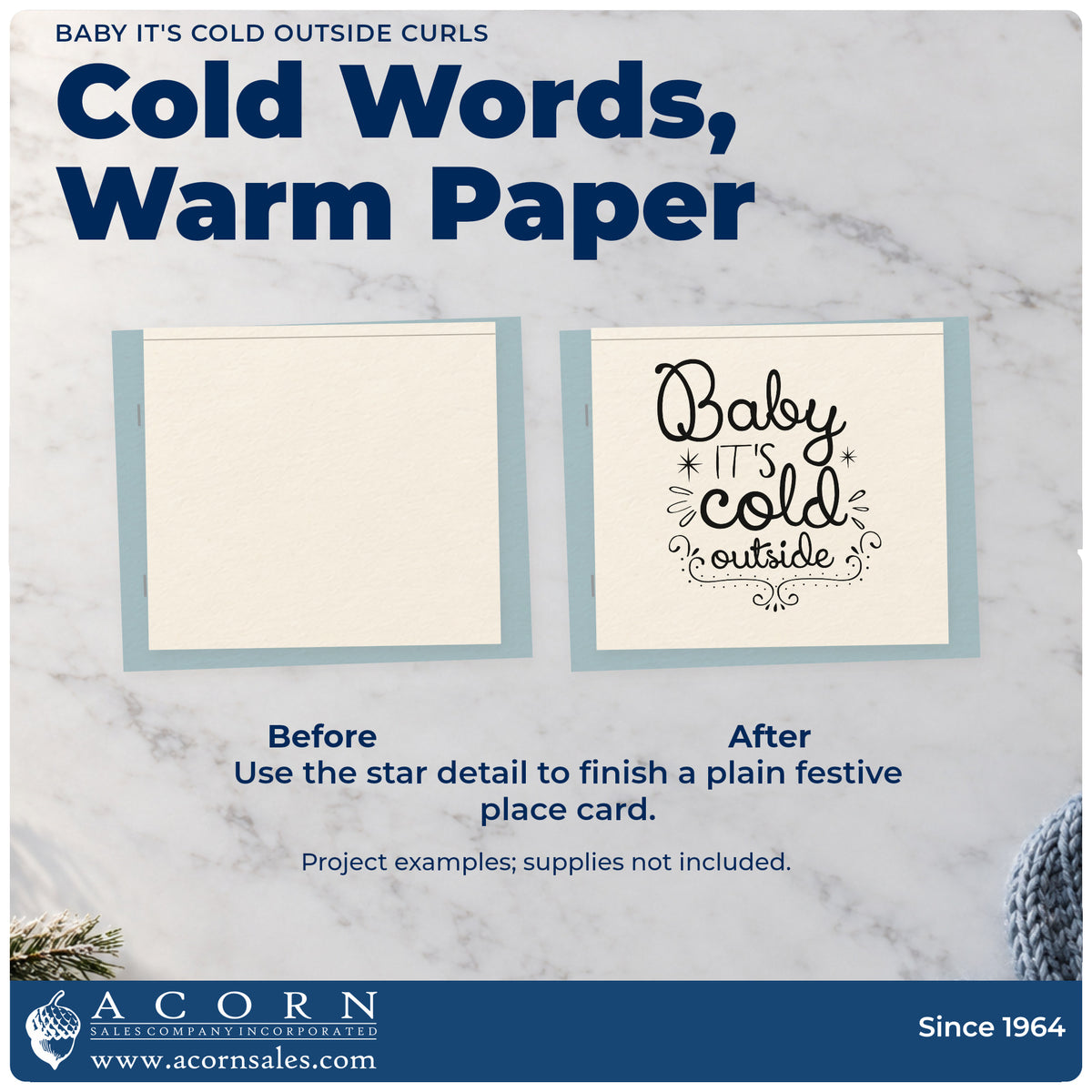 Before and after of a plain item finished with the Baby It's Cold Outside Curls Rubber Stamp – Duo Hand, a quick upgrade for framed hall console.
