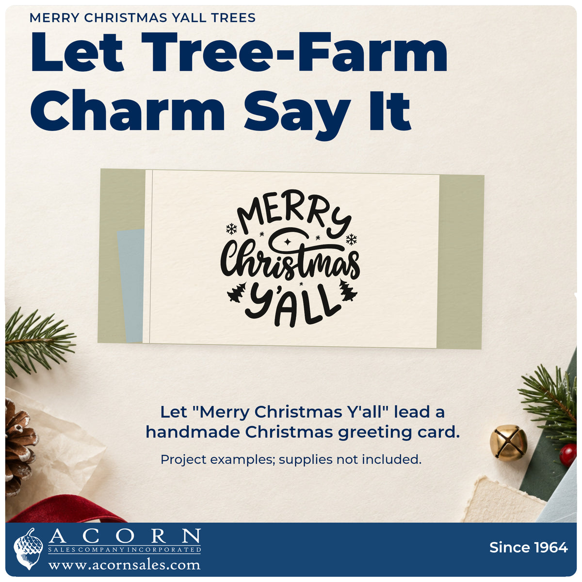 A finished handmade project stamped with the Merry Christmas Yall Trees Premium Wooden Stamp – Vintage Pro, ideal for small town album page.