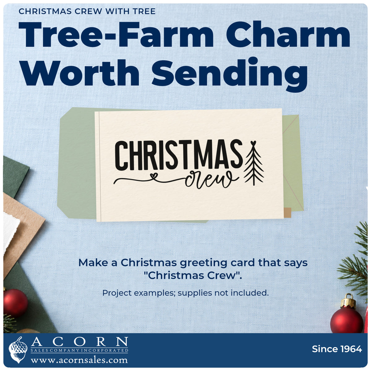 A finished handmade project stamped with the Christmas Crew With Tree And Heart Pre-Inked Stamp – Slim, ideal for group photo album.