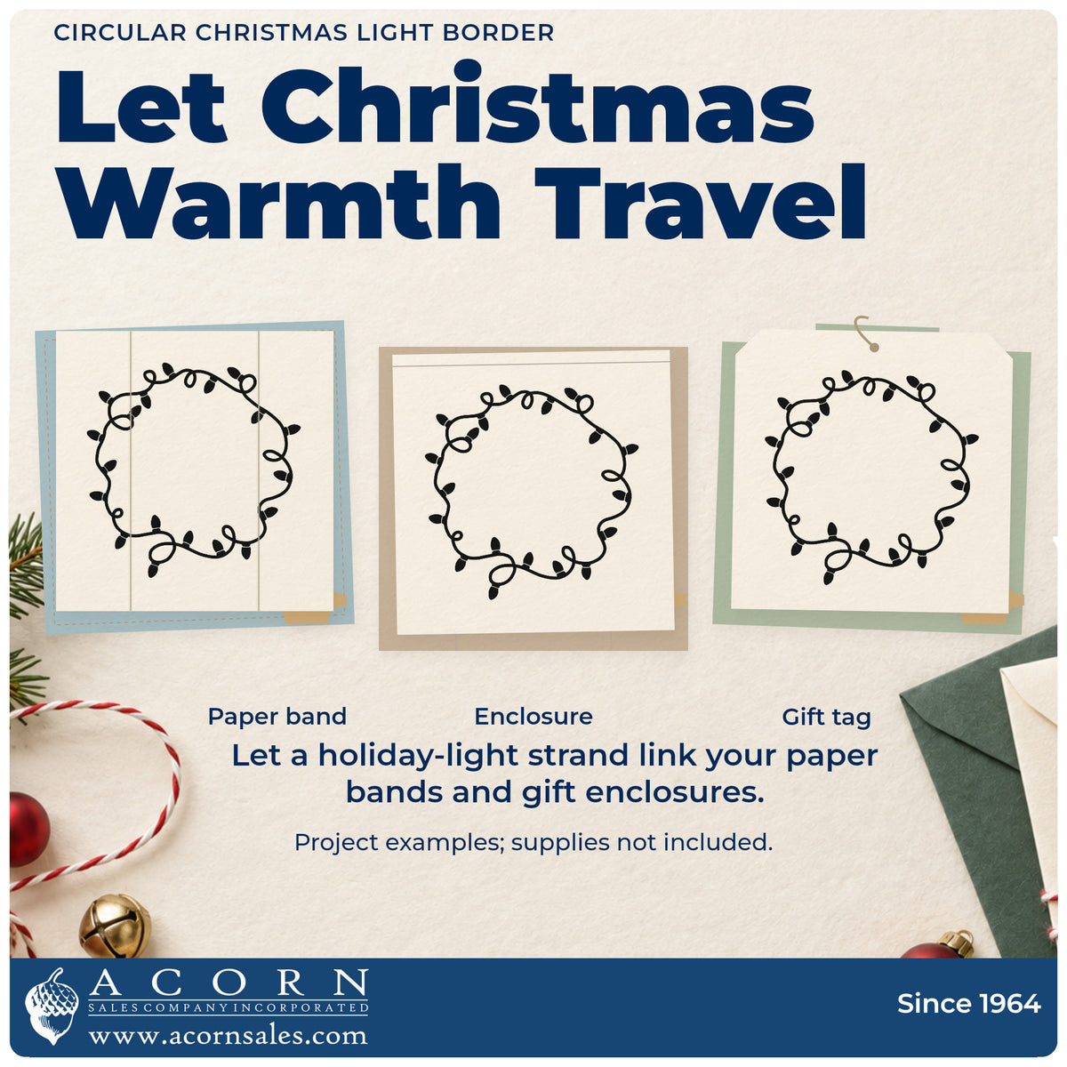 Three project examples made with the Christmas Light Ring Border Premium Wooden Stamp – Vintage Pro, including date circle planner.