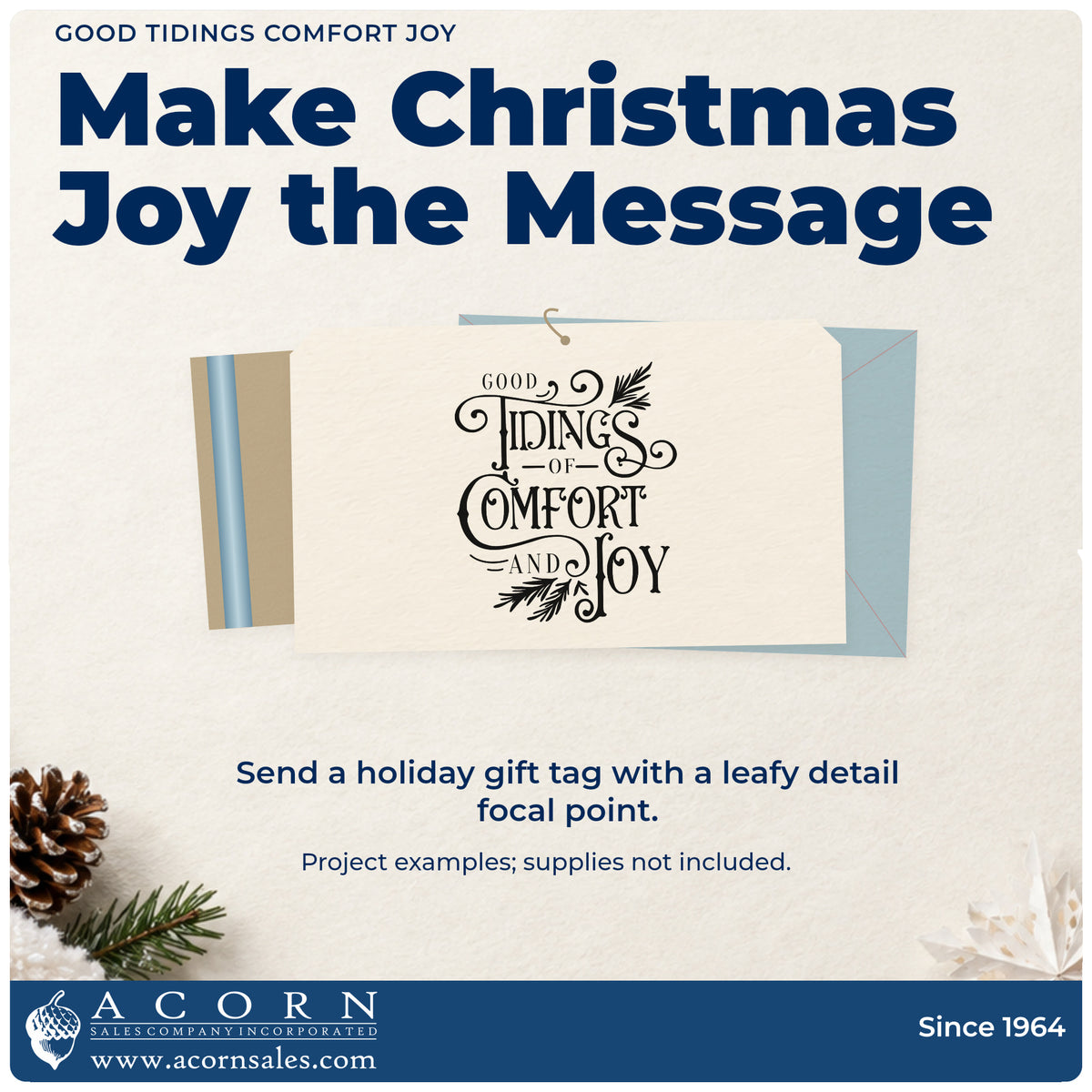 A finished handmade project stamped with the Premium Wooden Good Tidings Comfort Joy Stamp – Vintage Pro, ideal for joy cards.