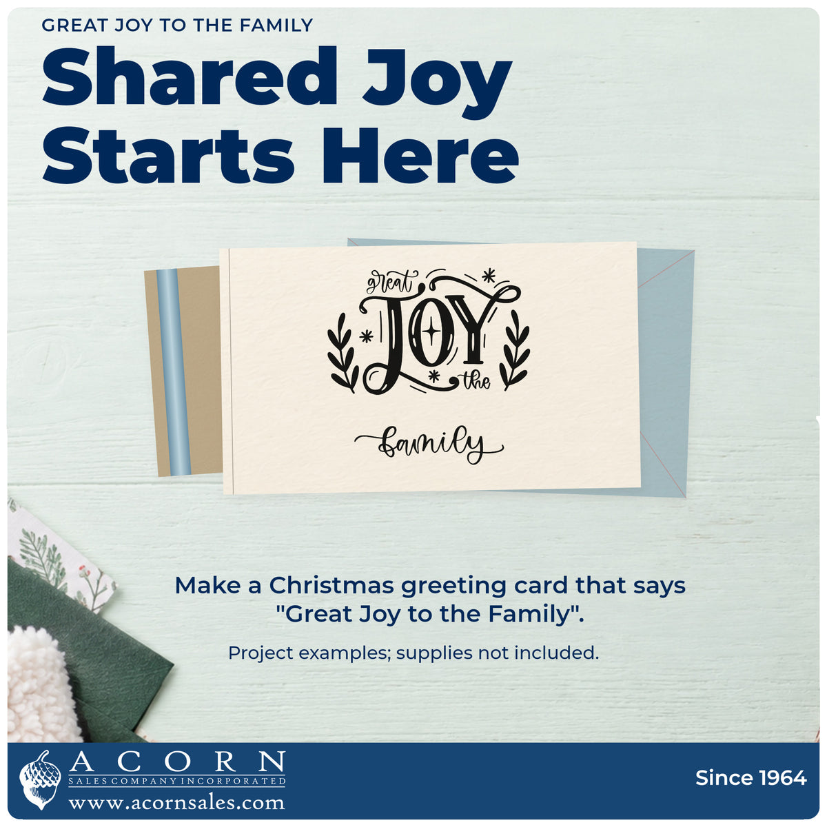A finished handmade project stamped with the Slim Pre-Inked Great Joy To The Family Stamp, ideal for heirloom album plate.