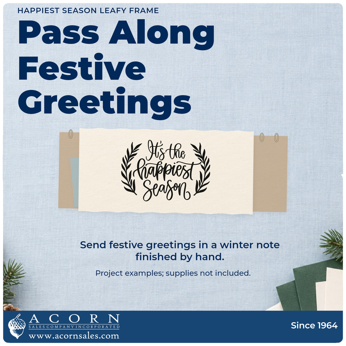 A finished handmade project stamped with the Happiest Season Leafy Framed Lettering Stamp – Premium Vintage Pro Wooden, ideal for gratitude album page.