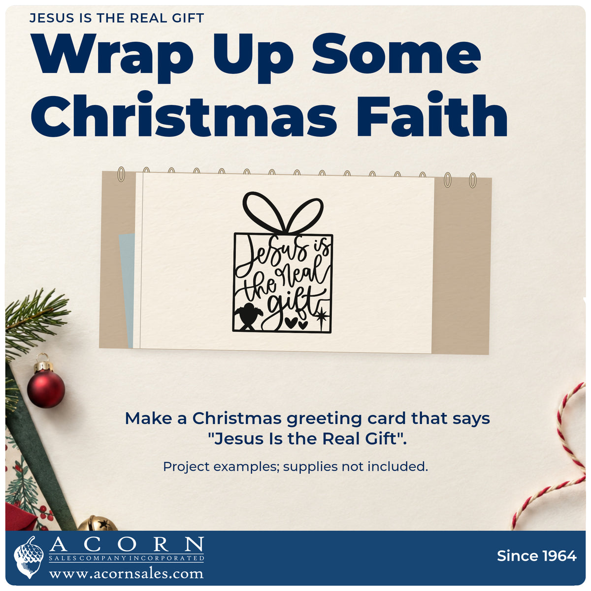 A finished handmade project stamped with the Jesus Is The Real Gift Premium Wood-Mounted Stamp – Vintage Pro, ideal for giving album page.