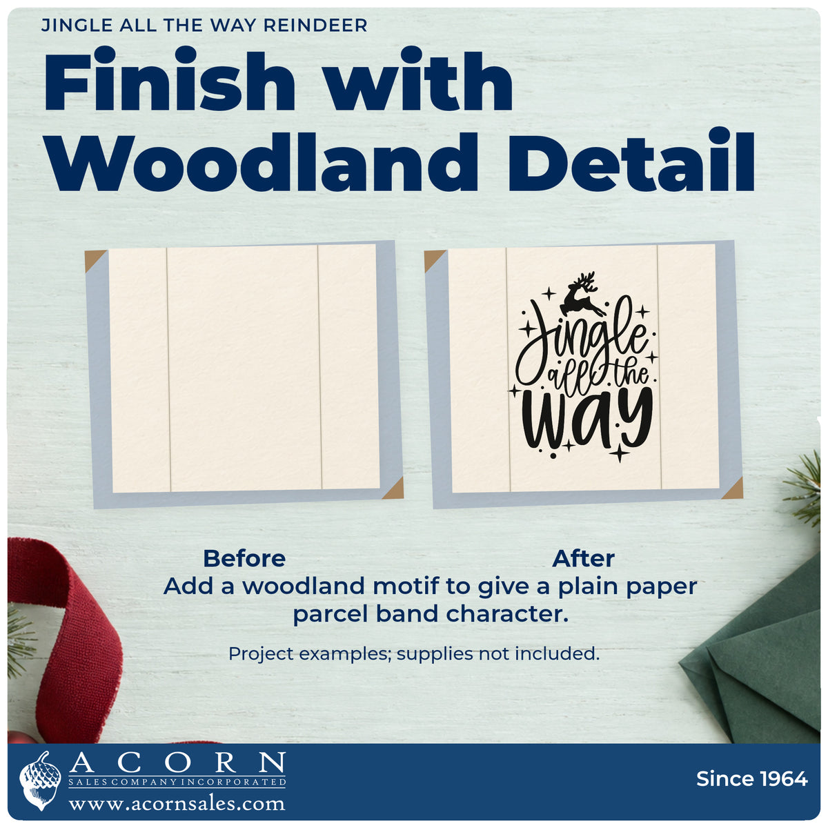 Before and after of a plain item finished with the Premium Wooden Jingle All The Way Reindeer With Stars Stamp – Vintage Pro, a quick upgrade for framed playroom door.