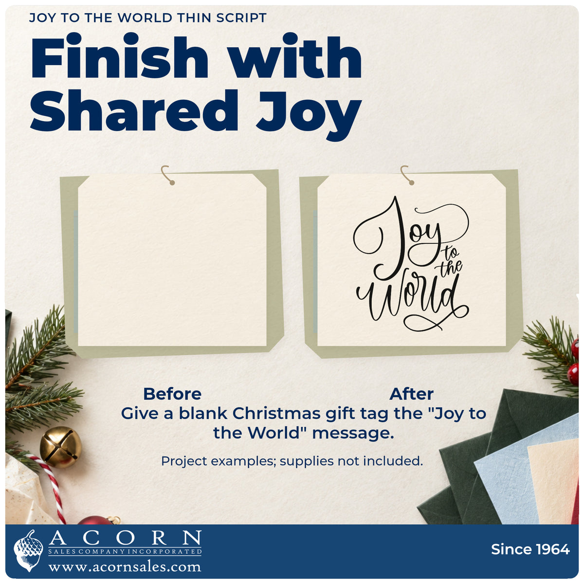 Before and after of a plain item finished with the Joy To The World Thin Script Premium Wooden Stamp – Vintage Pro, a quick upgrade for framed powder room.