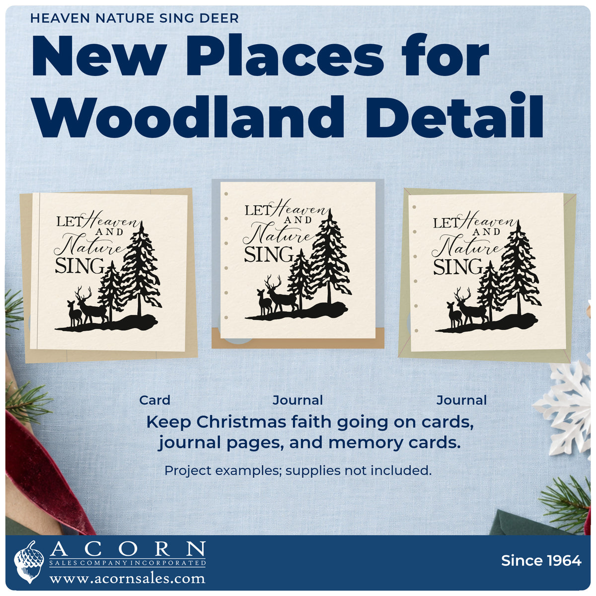 Three project examples made with the Heaven Nature Sing Deer Stamp – PSI Pre-Inked, including birdseed bag tags.