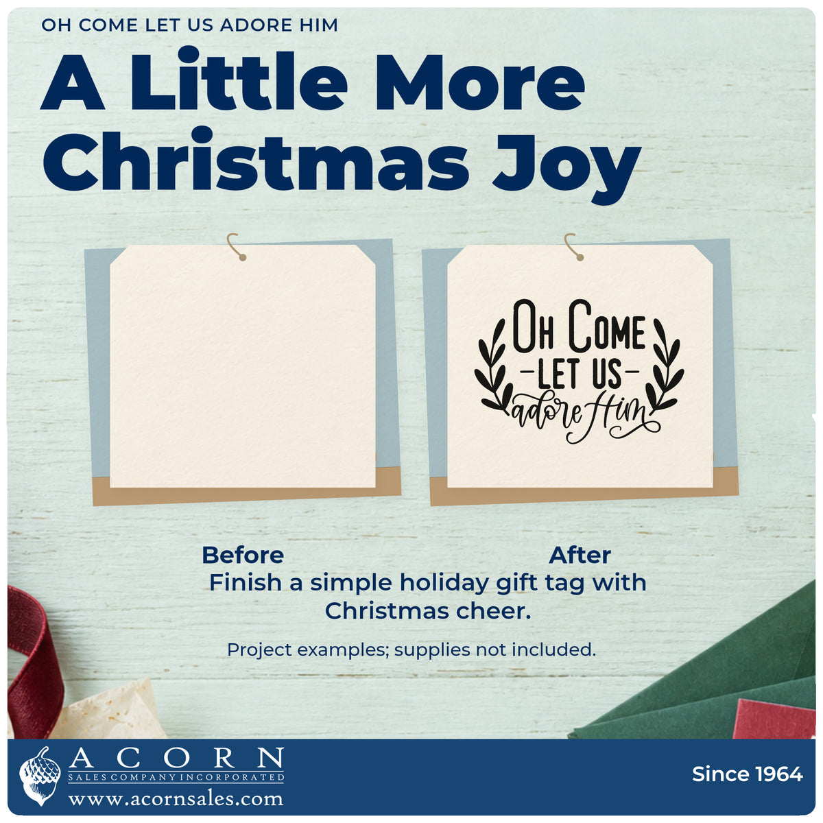 Before and after of a plain item finished with the Oh Come Let Us Adore Him Premium Wooden Stamp – Vintage Pro, a quick upgrade for framed study corner.