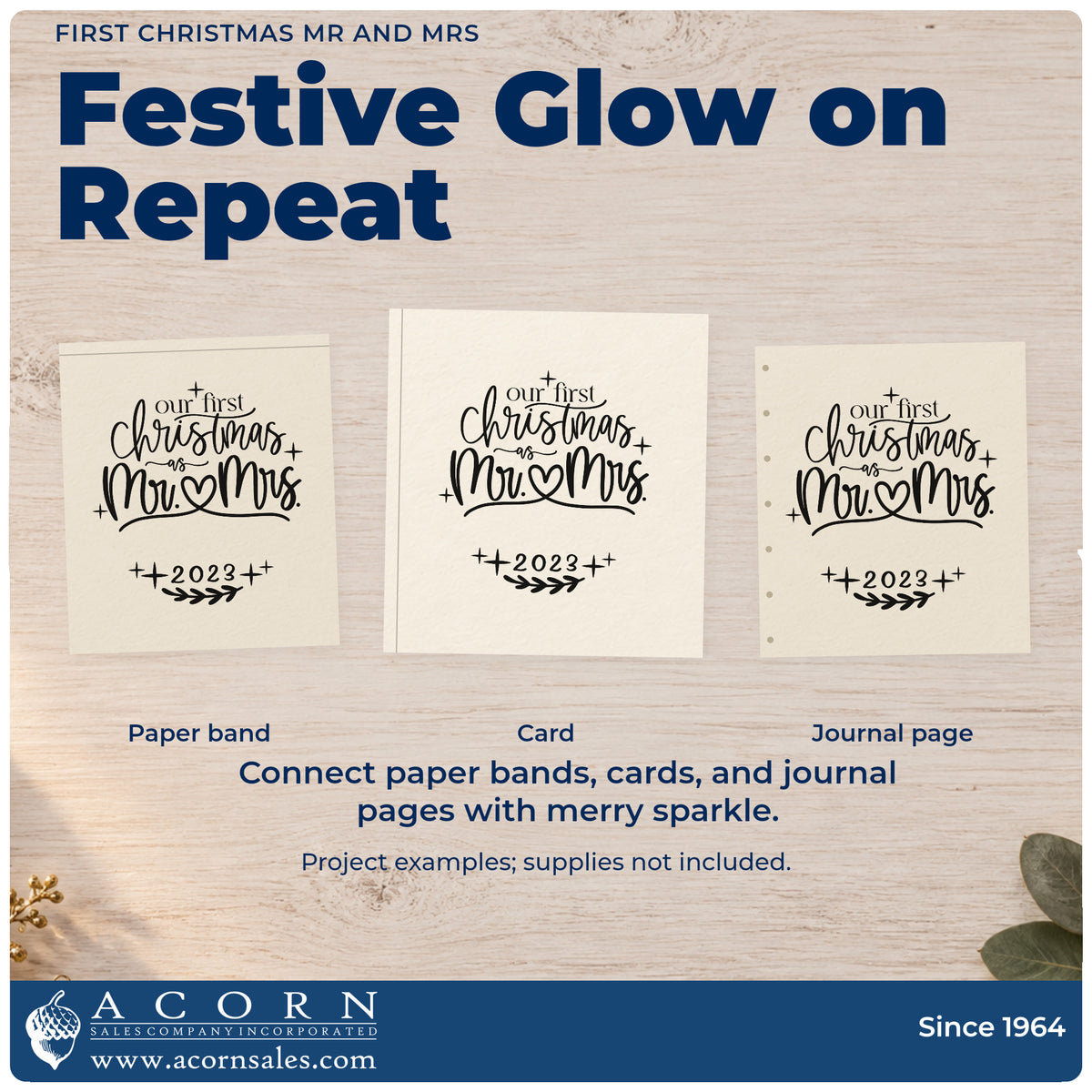 Three project examples made with the Self-Inking First Christmas Mr And Mrs Stamp, including registry gift tags.