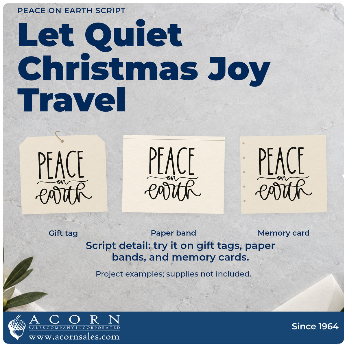 Three project examples made with the Peace On Earth Script Lettering Rubber Stamp – Duo Hand, including meditation log sheet.
