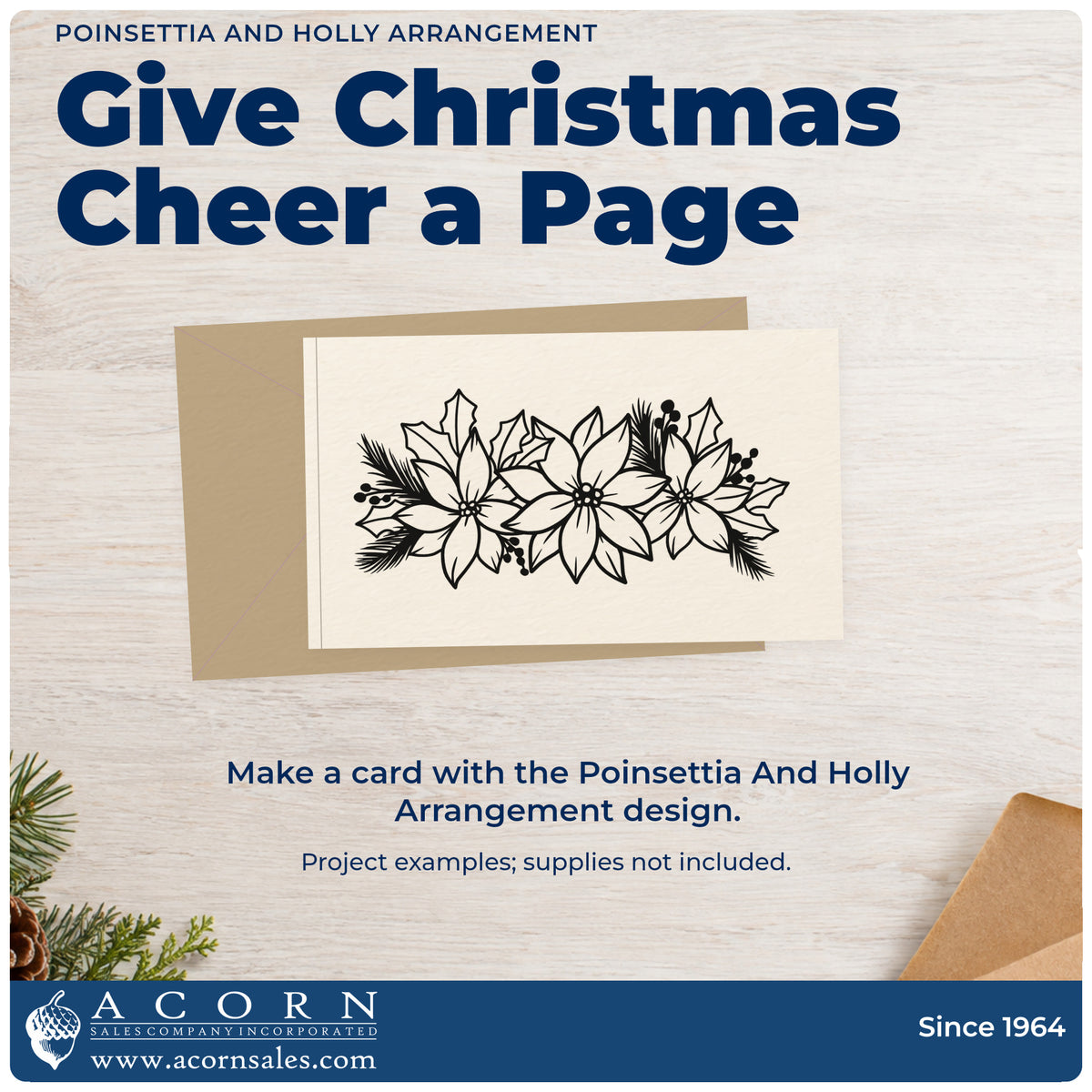 A finished handmade project stamped with the Poinsettia And Holly Arrangement Self-Inking Stamp, ideal for arrangement album page.