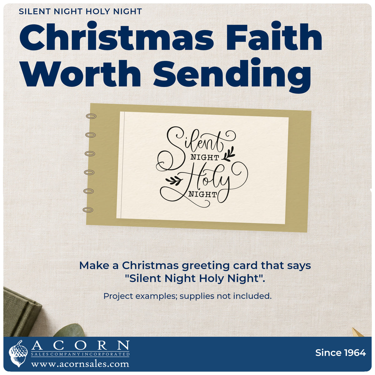 A finished handmade project stamped with the Silent Night Holy Night Leaf Accents Stamp – Self-Inking, ideal for service album page.