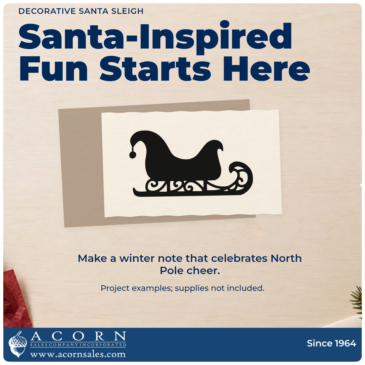A finished handmade project stamped with the Wood Handle Decorative Santa Sleigh Rubber Stamp, ideal for repeat motif paper.