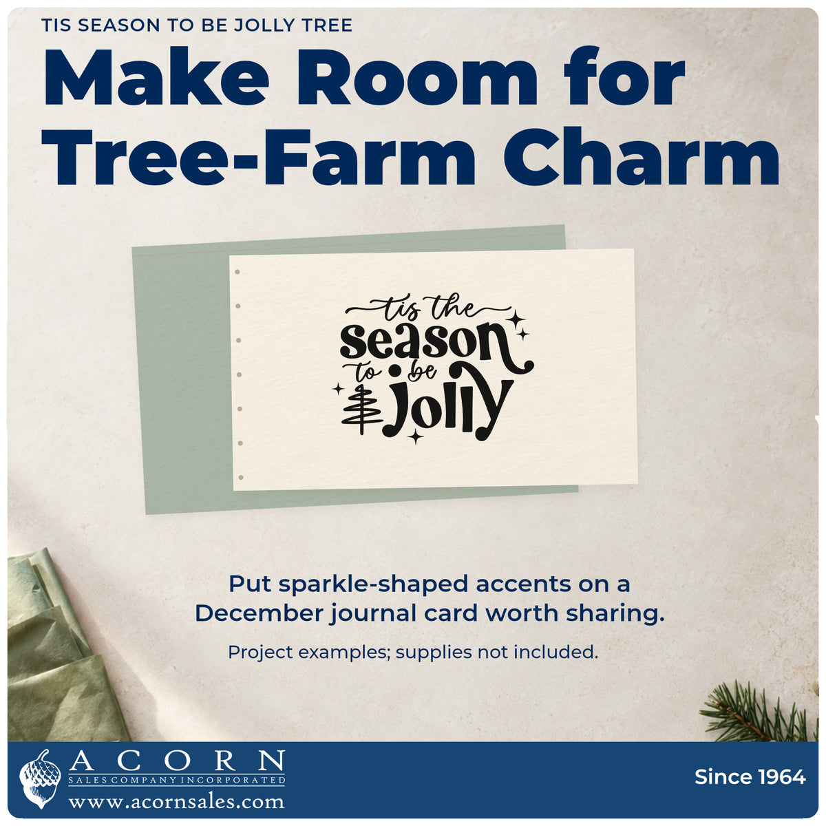 A finished handmade project stamped with the Tis Season To Be Jolly Tree Slim Pre-Inked Stamp, ideal for hosting album page.