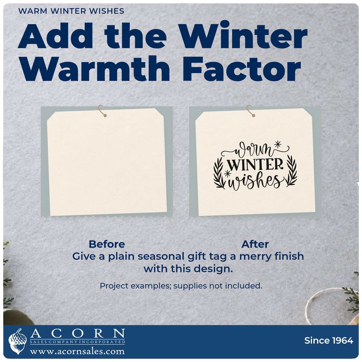Before and after of a plain item finished with the Warm Winter Wishes Pre-Inked Stamp – PSI, a quick upgrade for framed front hall.