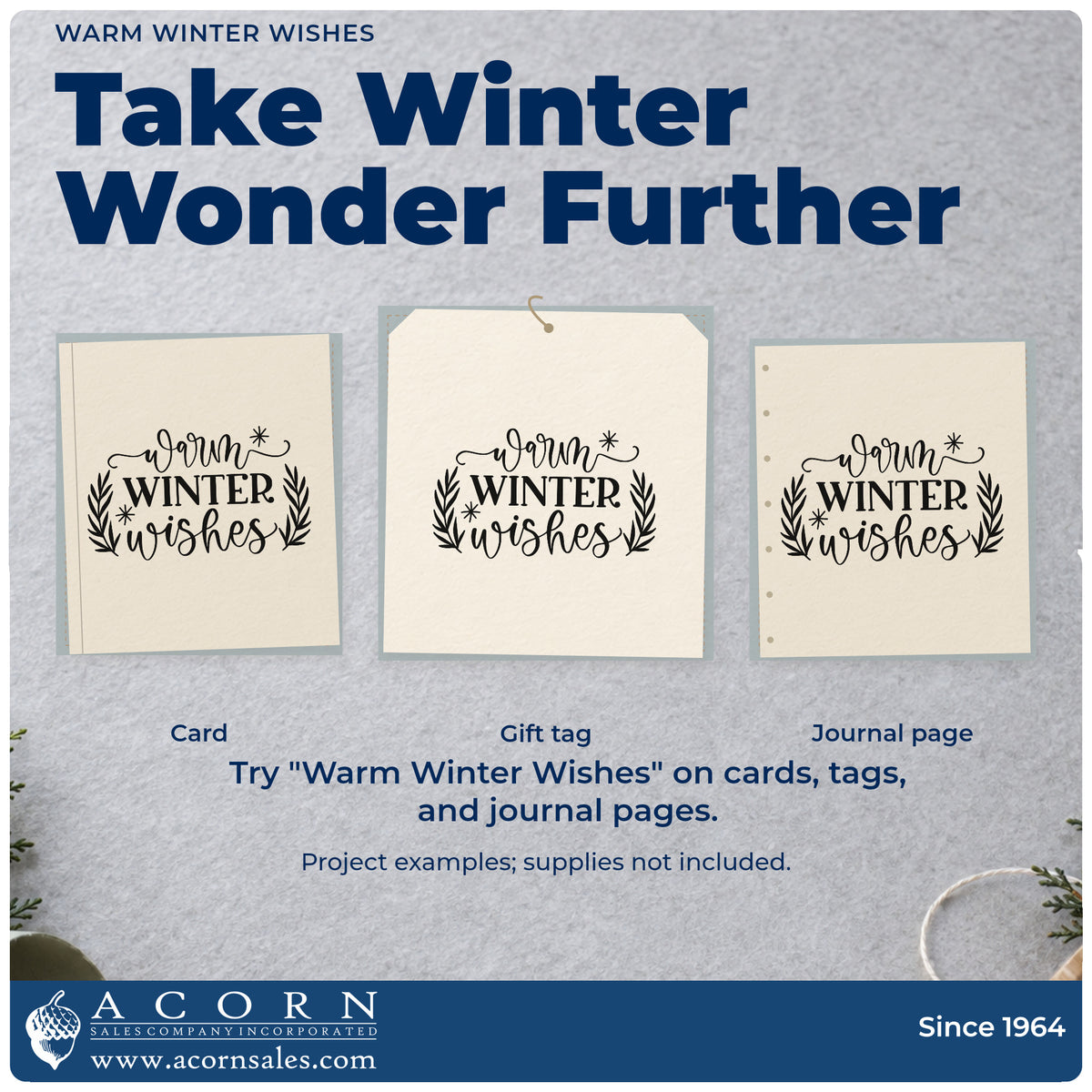 Three project examples made with the Warm Winter Wishes Slim Pre-Inked Stamp, including contact list sheet.