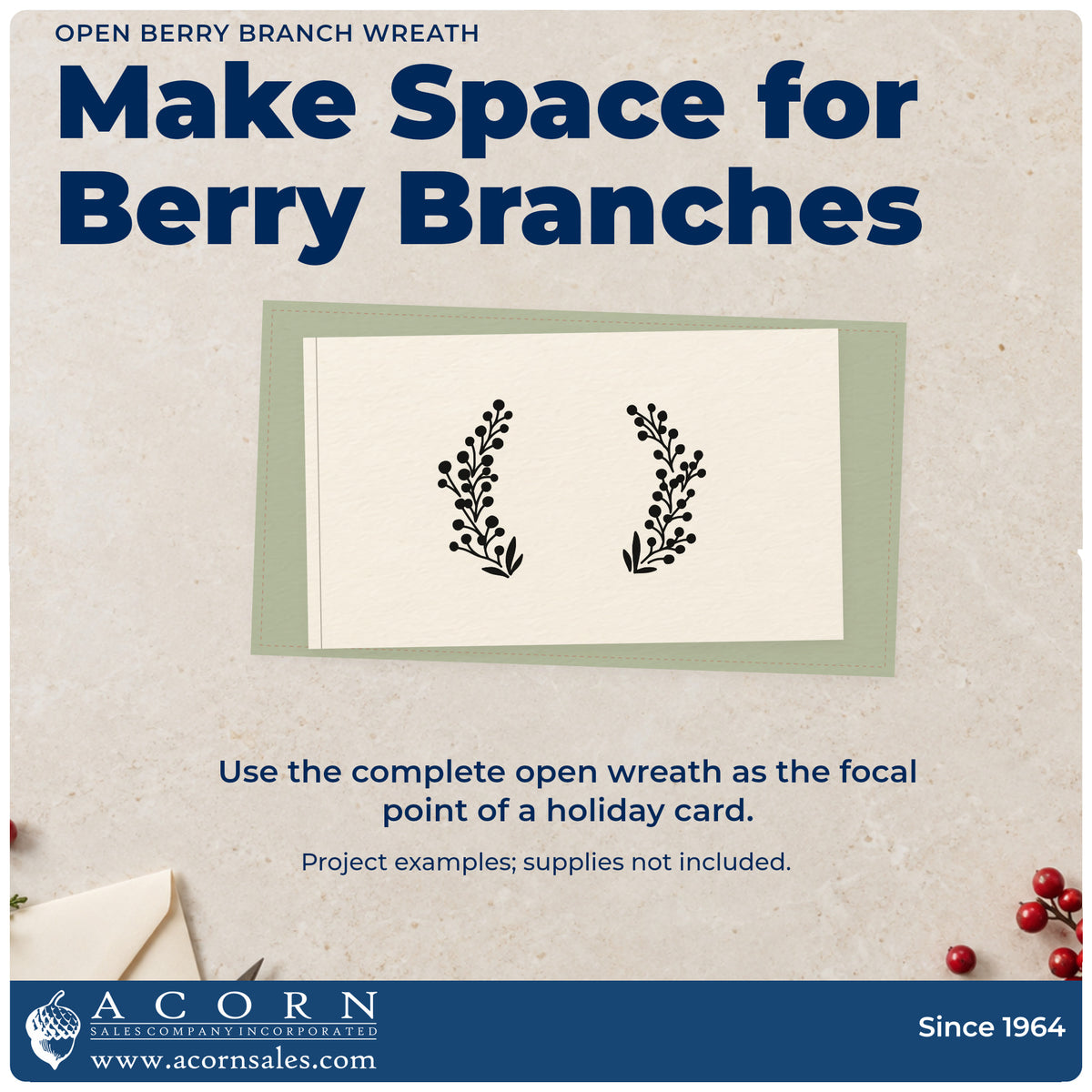 A finished handmade project stamped with the Premium Wooden Open Berry Branch Wreath Stamp – Vintage Pro, ideal for logo ring album page.