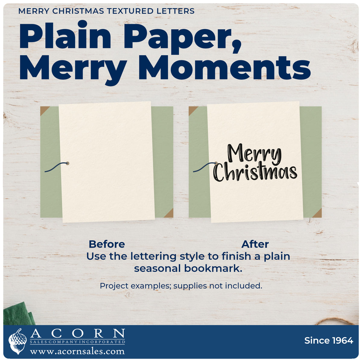 Before and after of a plain item finished with the Merry Christmas Textured Letters Premium Wood-Mounted Stamp – Vintage Pro, a quick upgrade for framed barn wood.
