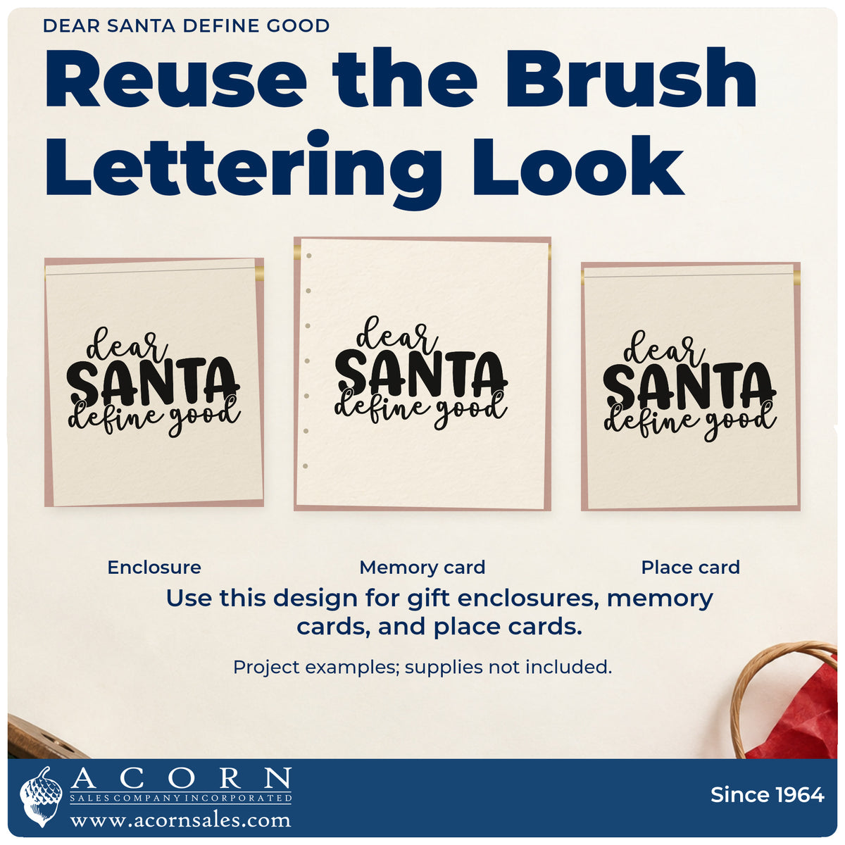 Three project examples made with the Dear Santa Define Good Self-Inking Stamp, including behavior debate sheet.