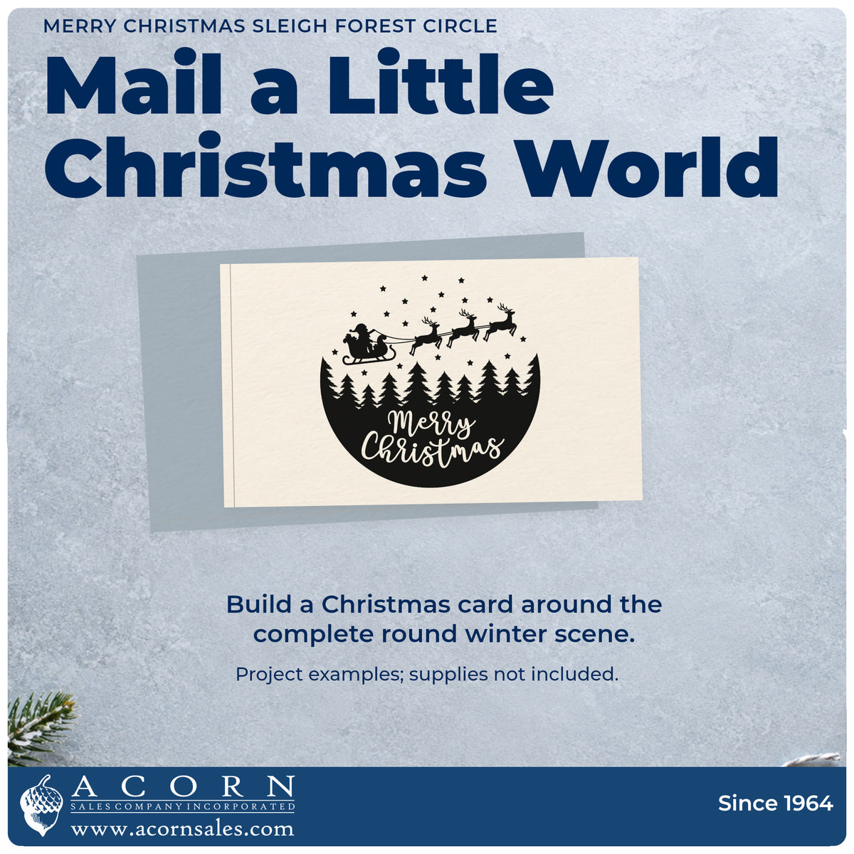 A finished handmade project stamped with the Vintage Pro Merry Christmas Sleigh Forest Circle Premium Wooden Stamp, ideal for ornament craft album.