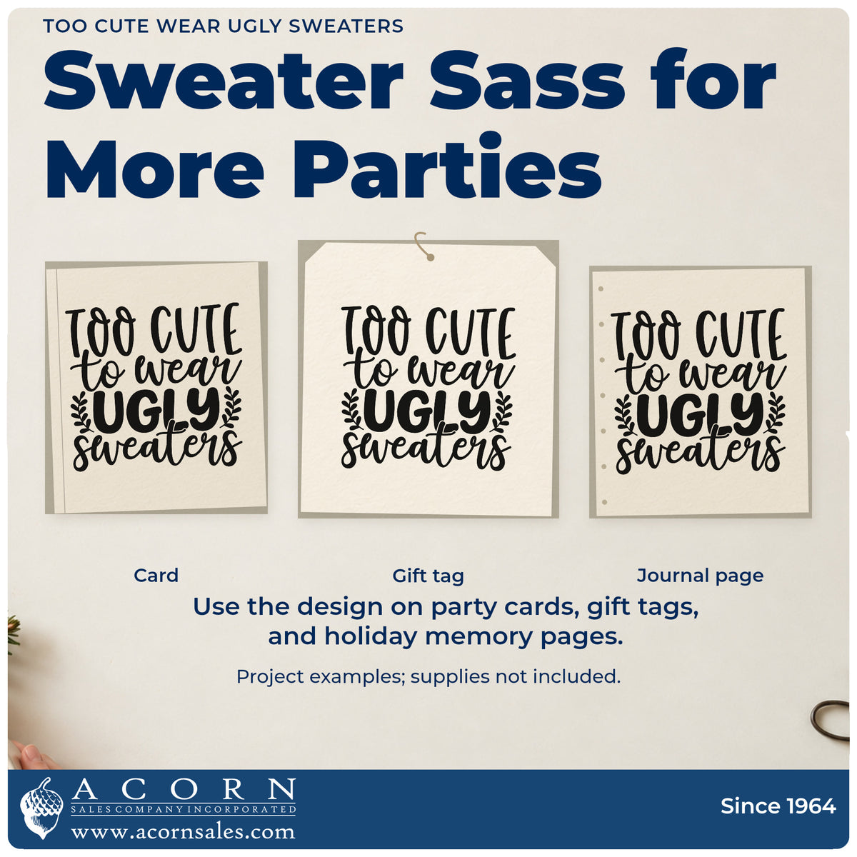 Three project examples made with the Too Cute To Wear Ugly Sweaters Duo Hand Stamp, including finals week planner.