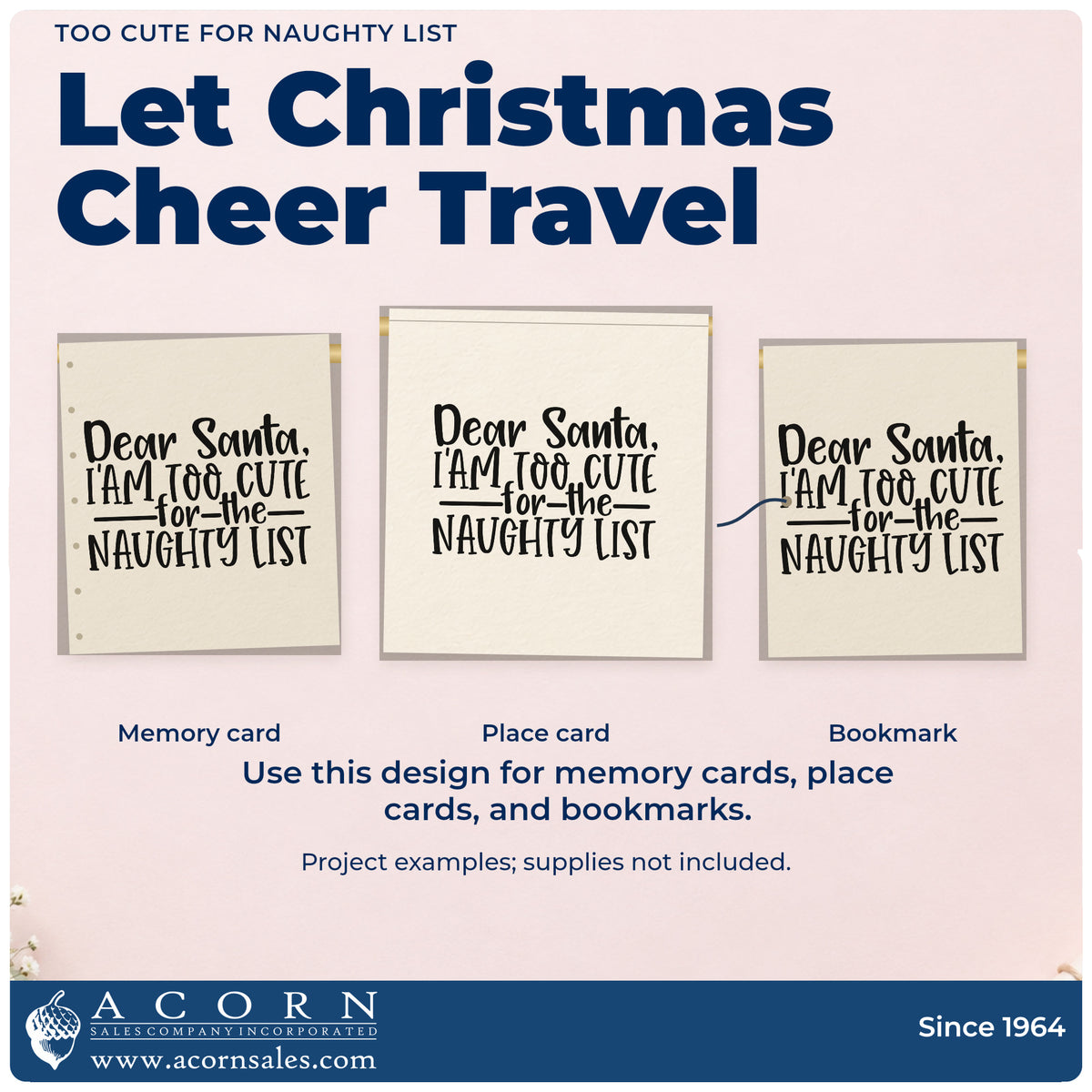 Three project examples made with the Self-Inking Too Cute For The Naughty List Lettering Stamp, including growth chart header.