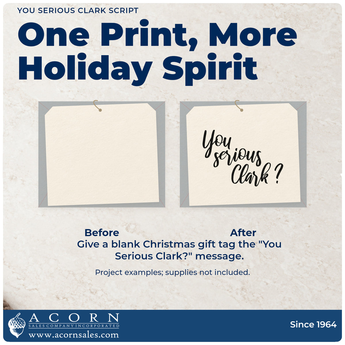 Before and after of a plain item finished with the You Serious Clark? Hand Stamp – Duo, a quick upgrade for framed angled print.
