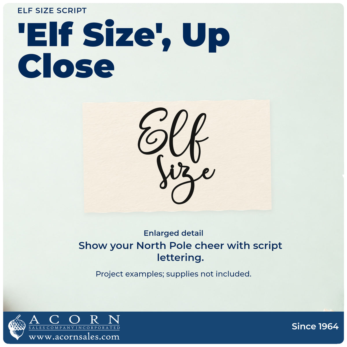 Enlarged detail of the Self-Inking Elf Size Script Stamp imprint. Large looping script reads “Elf Size.”
