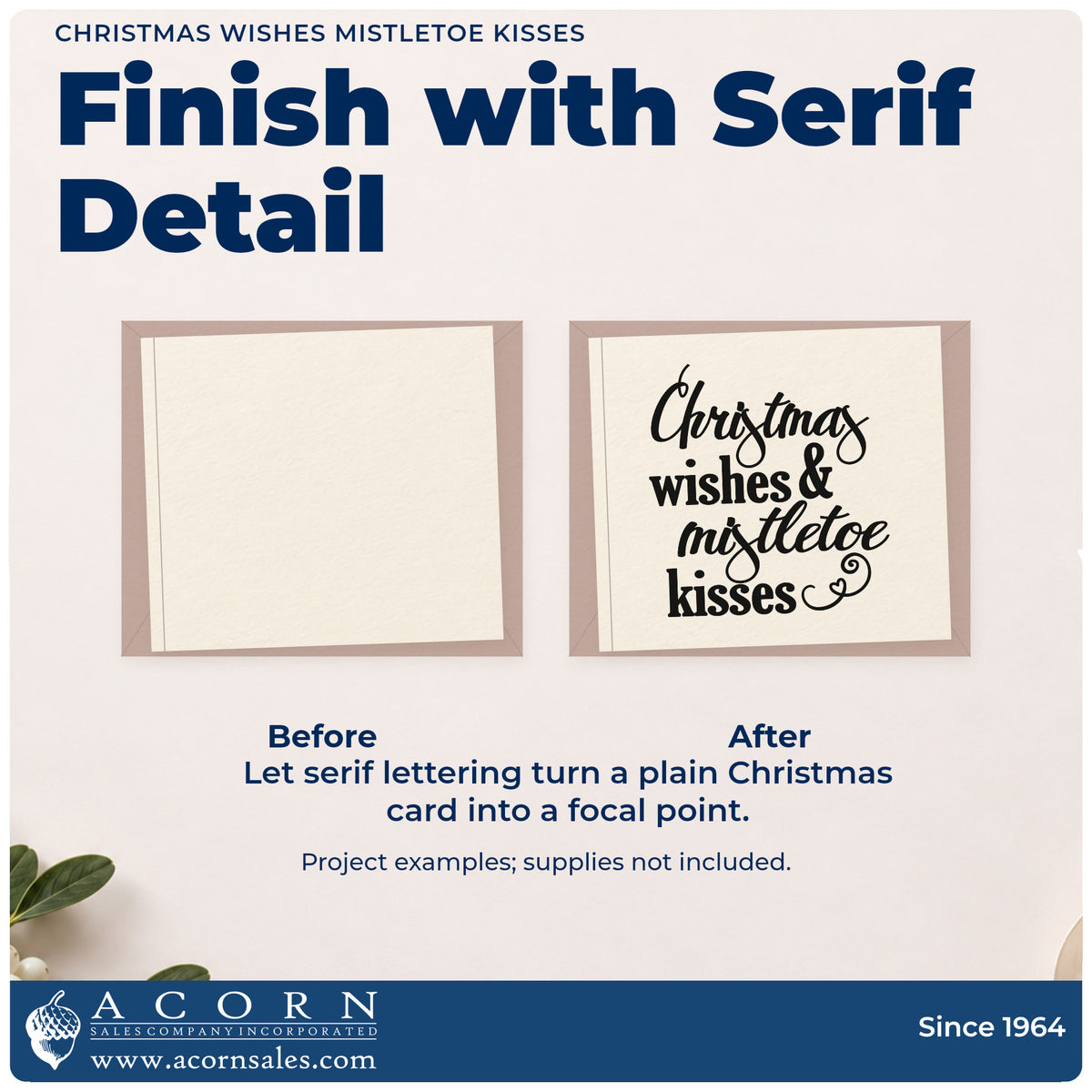 Before and after of a plain item finished with the Christmas Wishes & Mistletoe Kisses Premium Wooden Stamp – Vintage Pro, a quick upgrade for duvet corner printing.