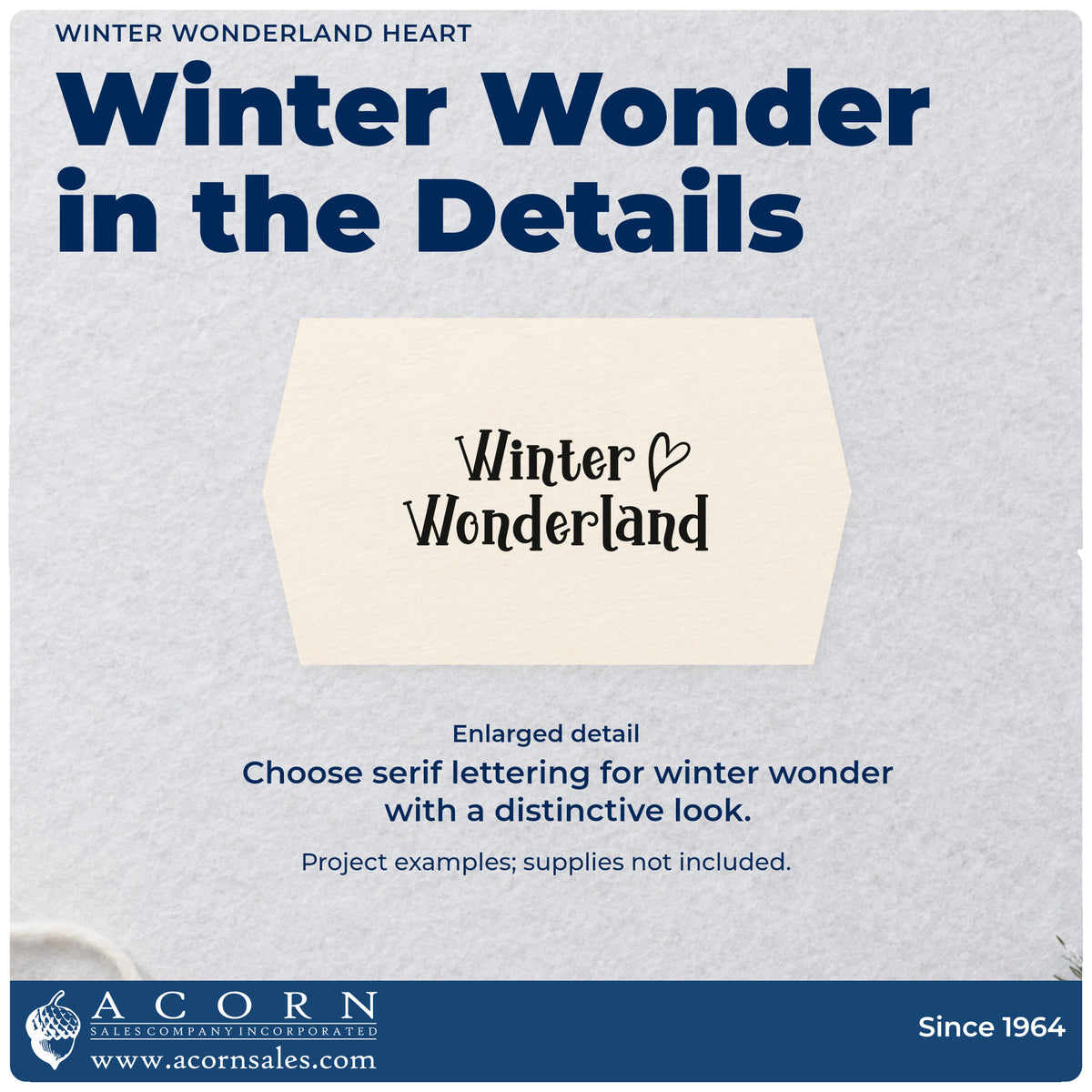 Enlarged detail of the Winter Wonderland Duo Hand Stamp imprint. “Winter Wonderland” appears in decorative serif lettering with a small outlined heart.