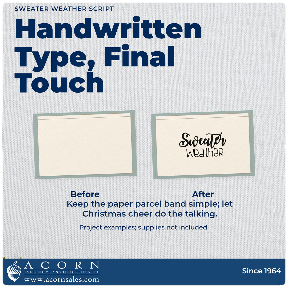 Before and after of a plain item finished with the Sweater Weather Script Stamp – Duo Hand, a quick upgrade for framed craft nook.