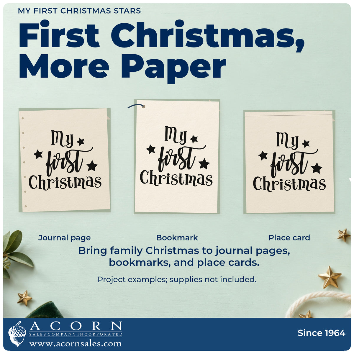 Three project examples made with the My First Christmas Rubber Stamp – Wood Handle, including new home log sheet.