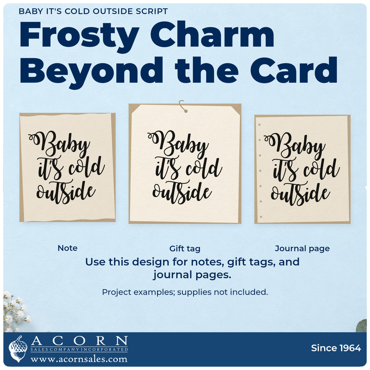 Three project examples made with the Baby It's Cold Outside Script Premium Wood-Mounted Stamp – Vintage Pro, including heating log sheet.
