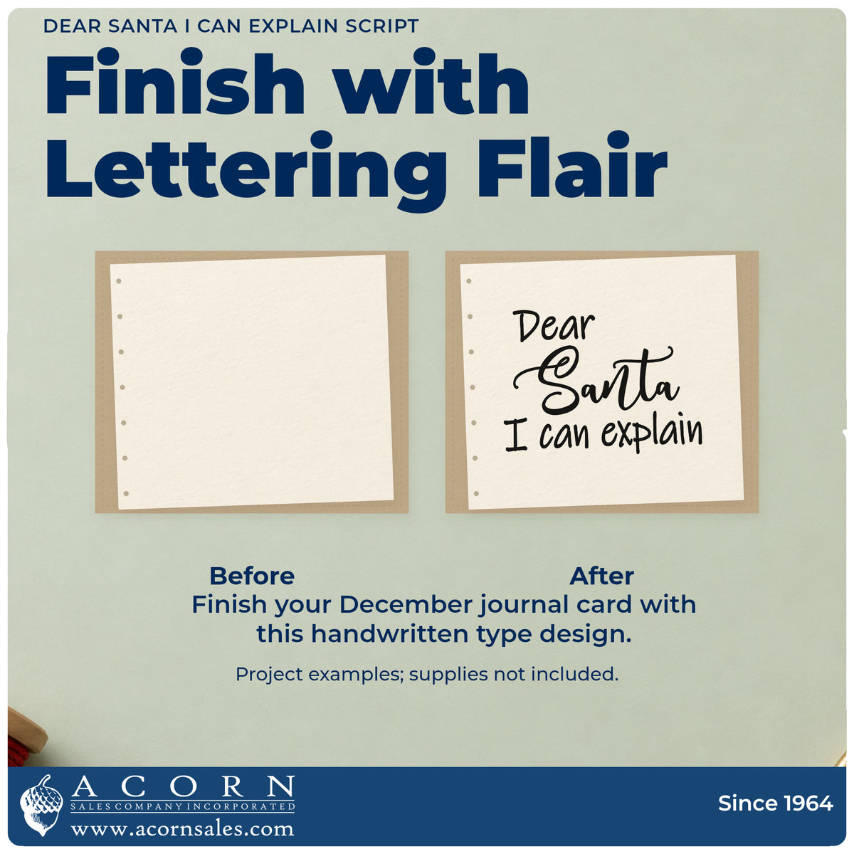 Before and after of a plain item finished with the Duo Hand Dear Santa I Can Explain Script Rubber Stamp, a quick upgrade for framed shop bench.