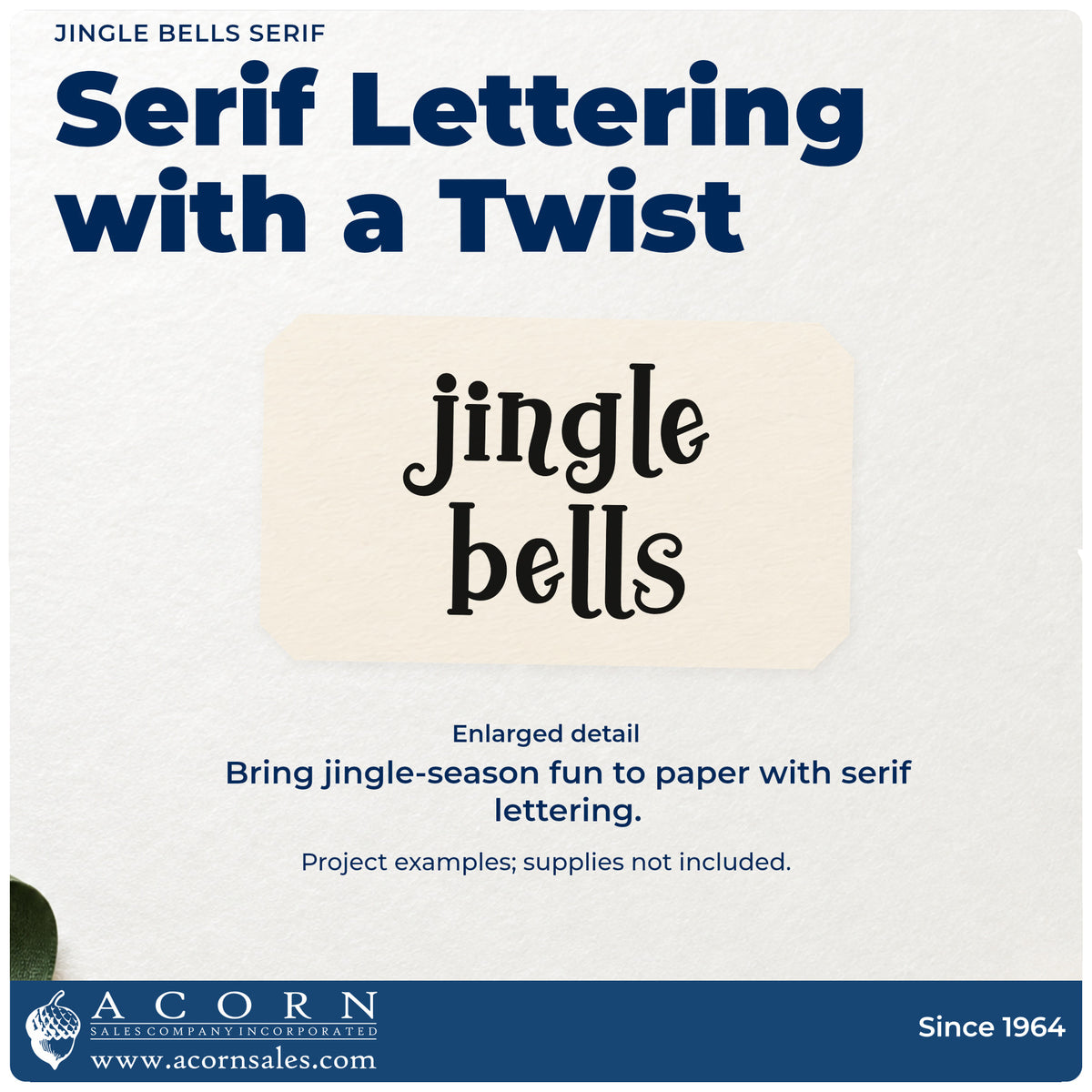 Enlarged detail of the Jingle Bells PSI Pre-Inked Stamp imprint. Two large rows of decorative serif lettering read “Jingle Bells.”