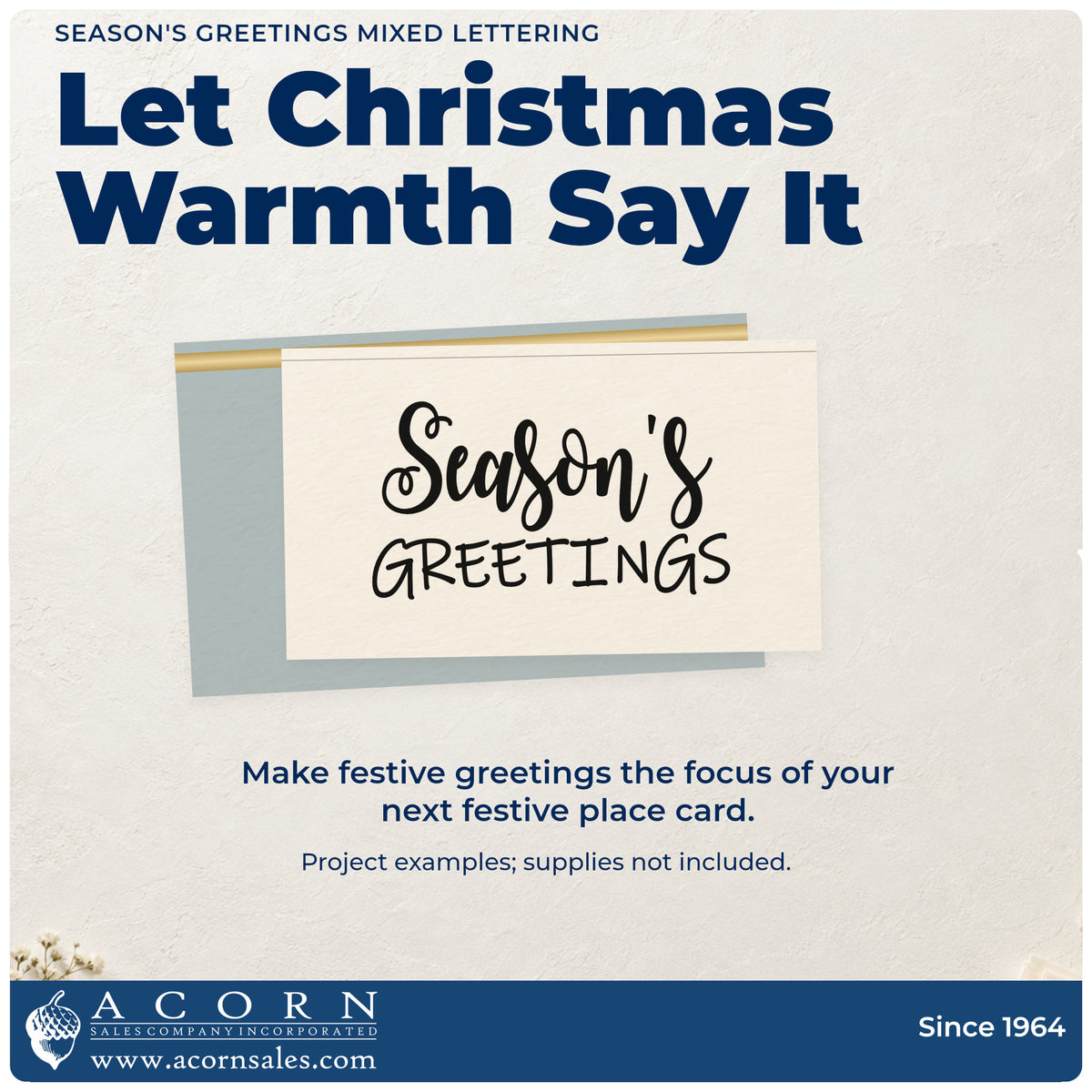 A finished handmade project stamped with the Season's Greetings Mixed Lettering Premium Wooden Stamp – Vintage Pro, ideal for front desk album page.