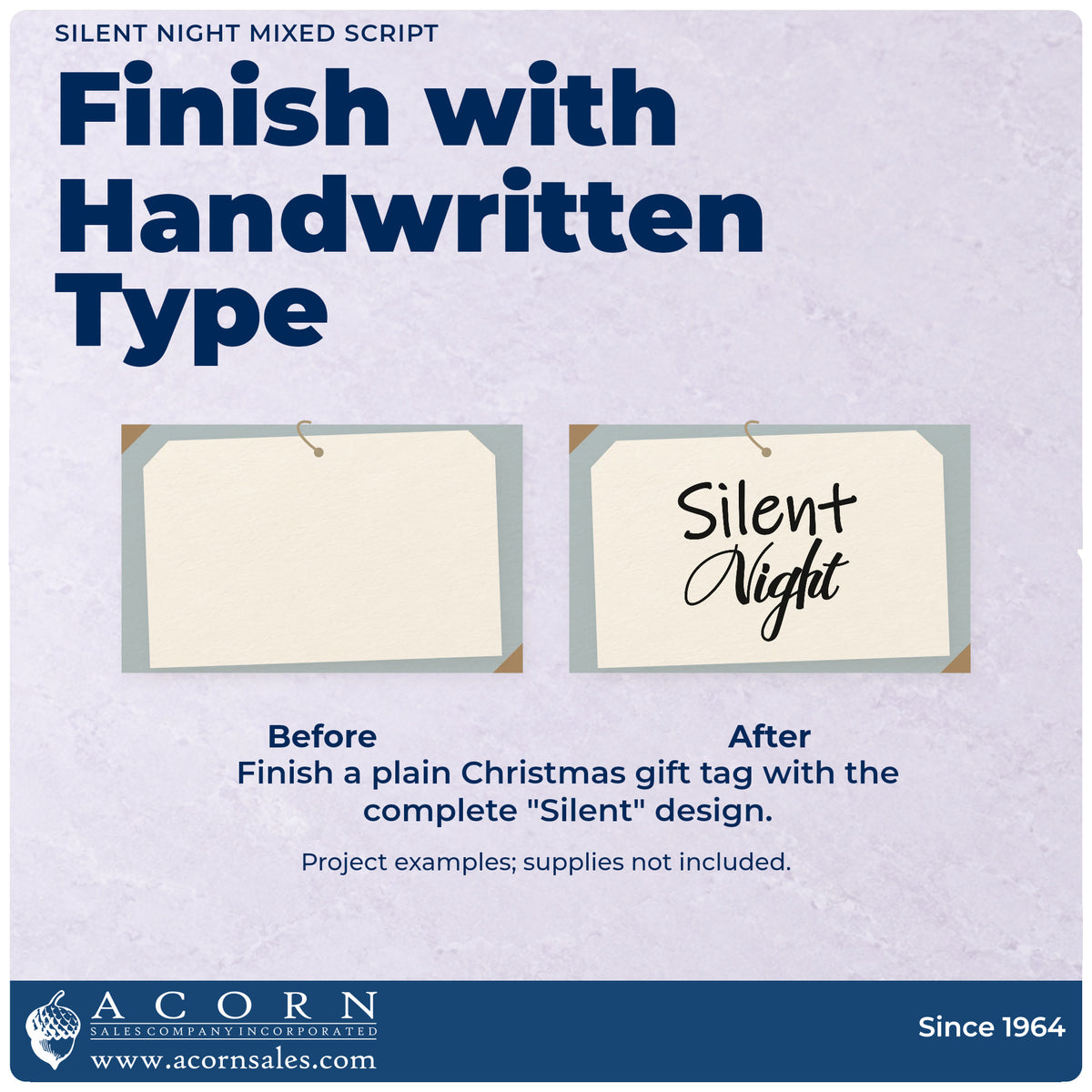 Before and after of a plain item finished with the PSI Pre-Inked Silent Night Mixed Script Lettering Stamp, a quick upgrade for framed rocker corner.