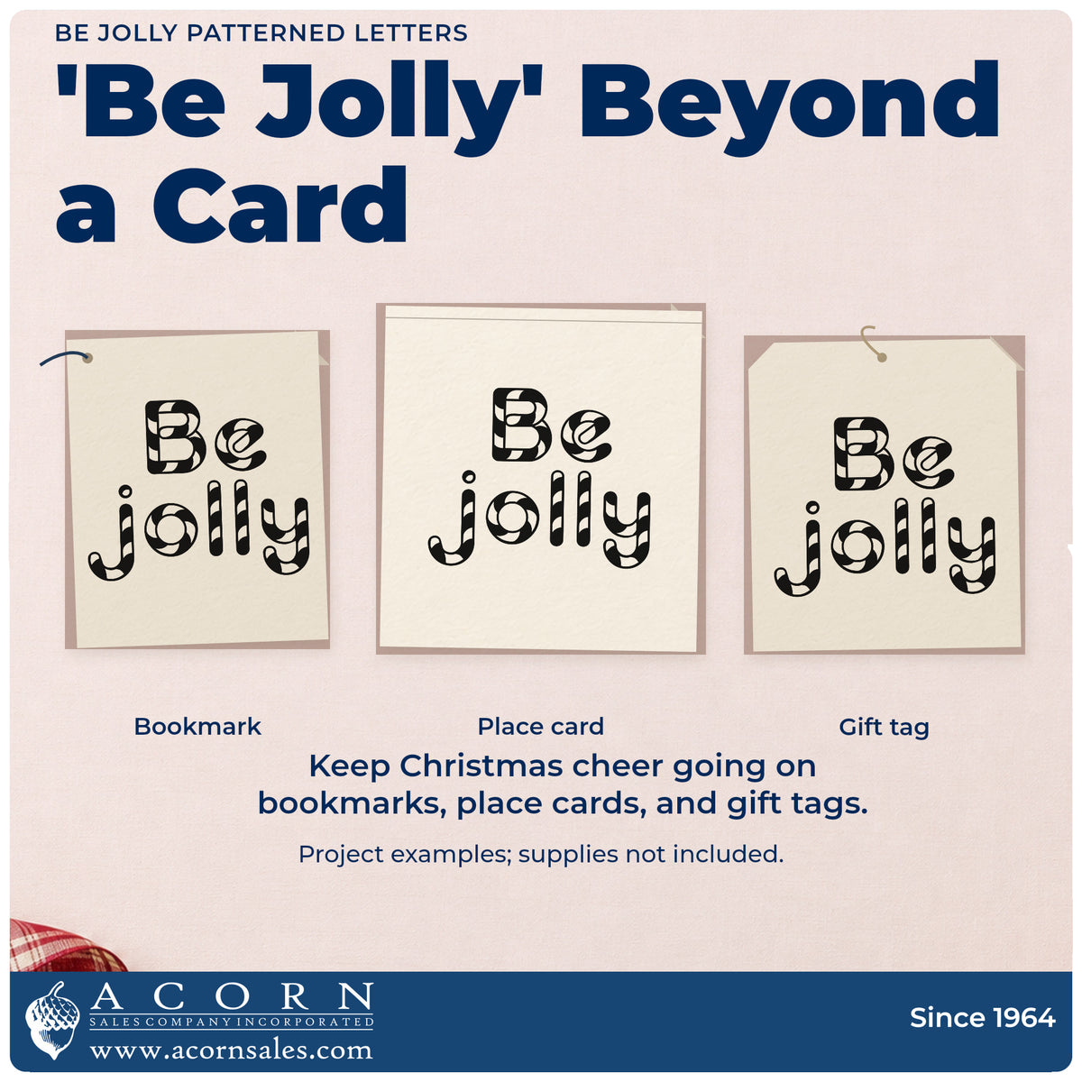 Three project examples made with the Be Jolly Patterned Letters Premium Wood-Mounted Stamp – Vintage Pro, including flavor menu sheet.