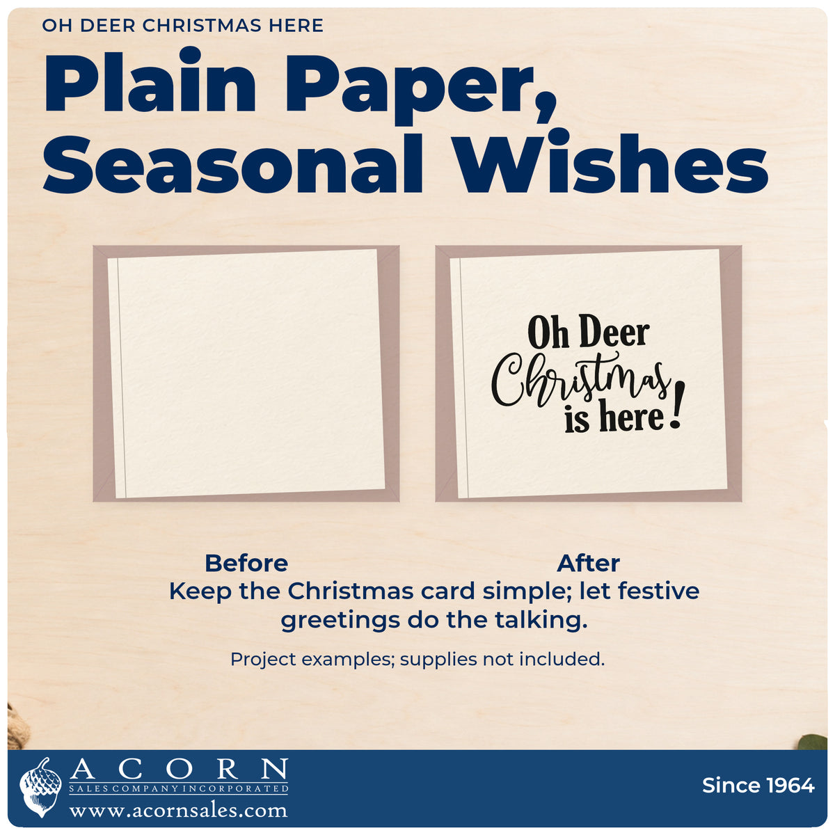 Before and after of a plain item finished with the Premium Wooden Oh Deer Christmas Here Stamp – Vintage Pro, a quick upgrade for framed stockroom door.