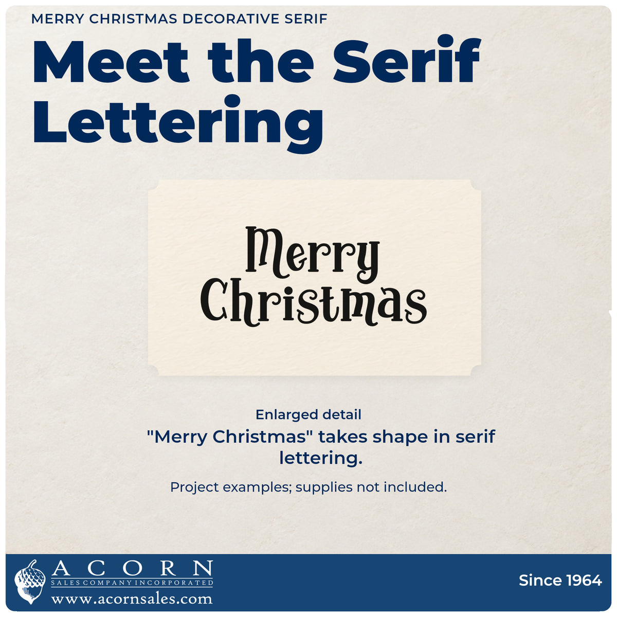 Enlarged detail of the Merry Christmas Serif Lettering PSI Pre-Inked Stamp imprint. “Merry Christmas” appears in two rows of decorative serif letters.
