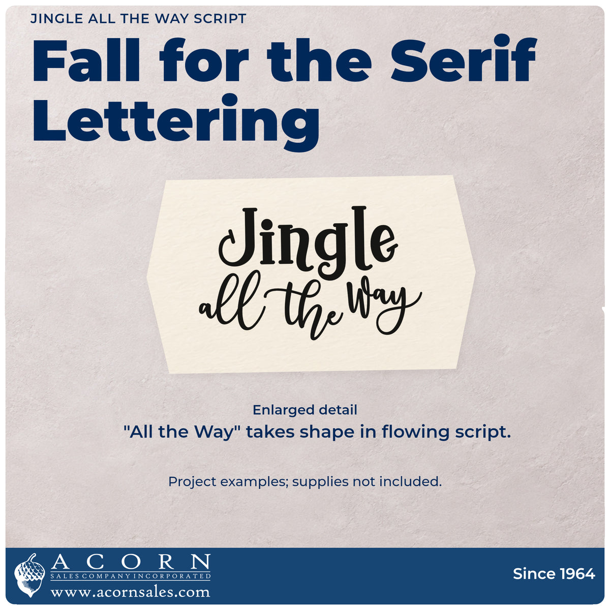 Enlarged detail of the Jingle All The Way Script Lettering Slim Pre-Inked Stamp imprint. Decorative serif “Jingle” sits above flowing script “All the Way.”