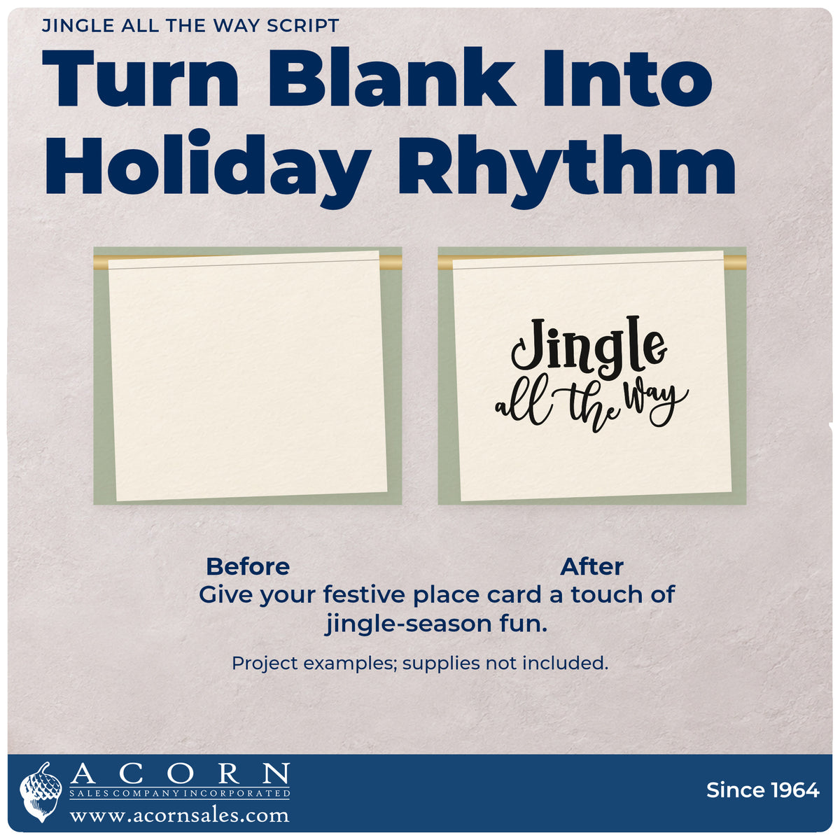 Before and after of a plain item finished with the PSI Pre-Inked Jingle All The Way Script Lettering Stamp, a quick upgrade for framed workroom wall.