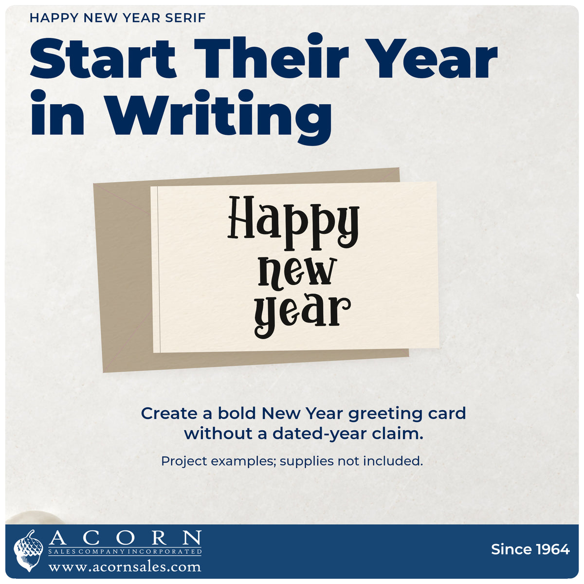 A finished handmade project stamped with the Happy New Year Serif Premium Wooden Stamp – Vintage Pro, ideal for annual album page.