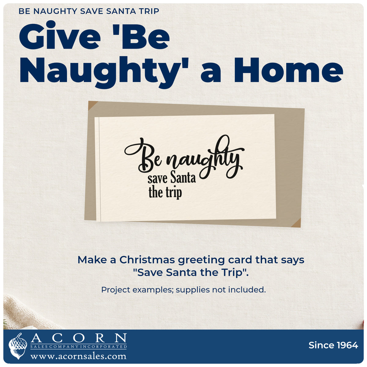 A finished handmade project stamped with the Be Naughty Save Santa Trip Script Lettering Wood-Mounted Rubber Stamp, ideal for party night album.