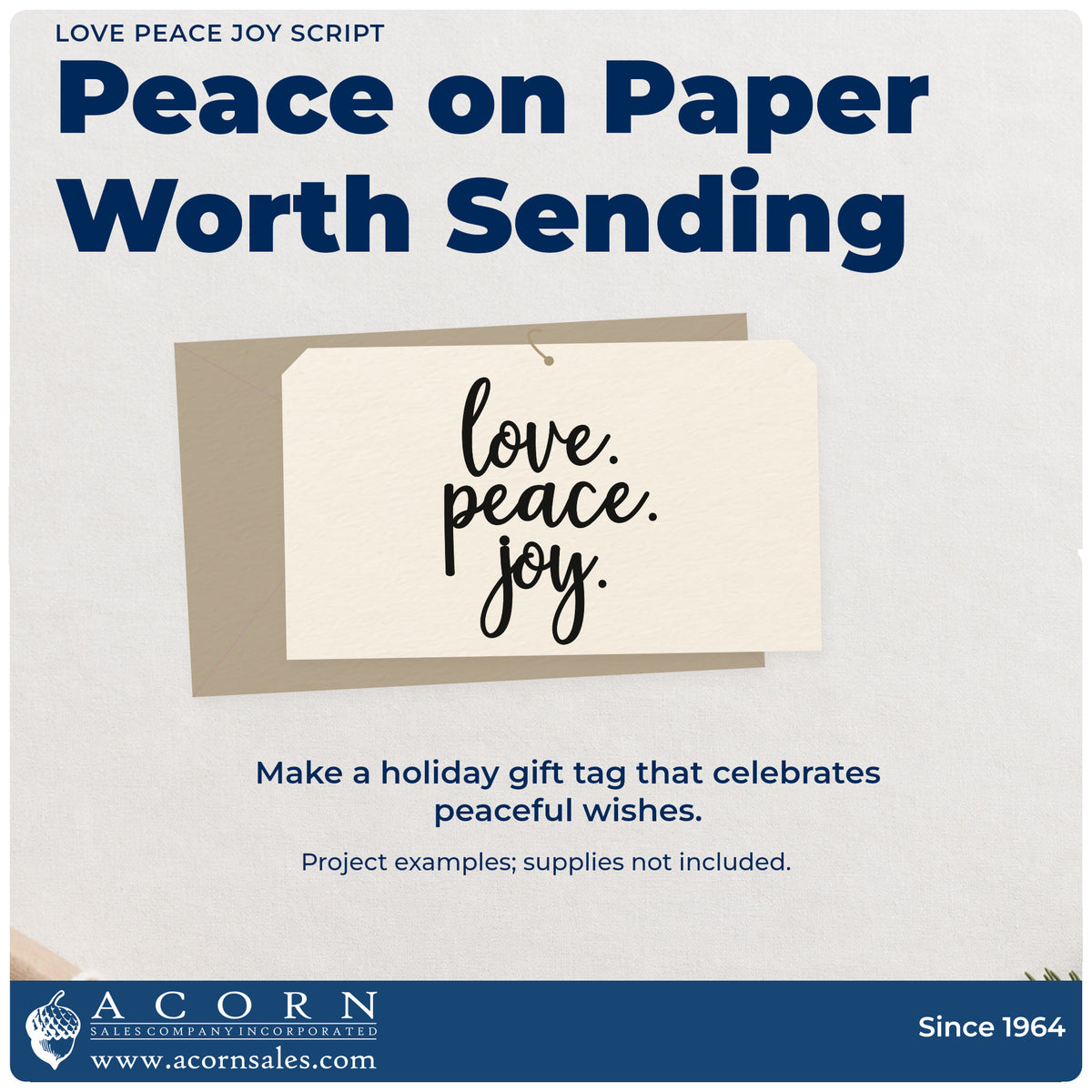 A finished handmade project stamped with the Love Peace Joy Script Stamp – PSI Pre-Inked, ideal for triptych album page.