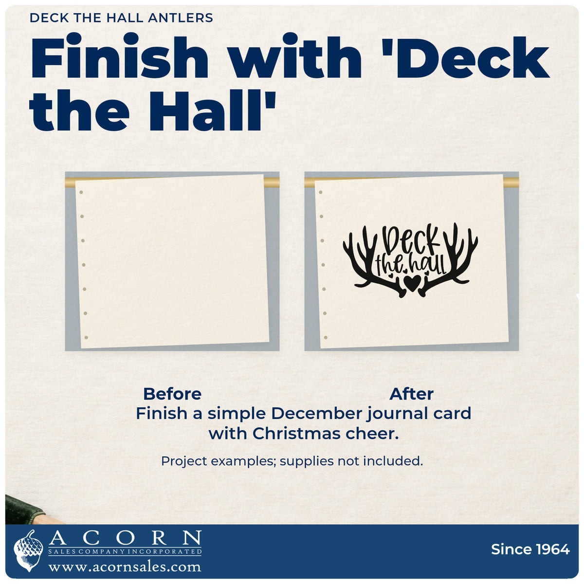 Before and after of a plain item finished with the Deck The Hall Antlers Compact Pre-Inked Stamp – Slim, a quick upgrade for framed entry mirror.