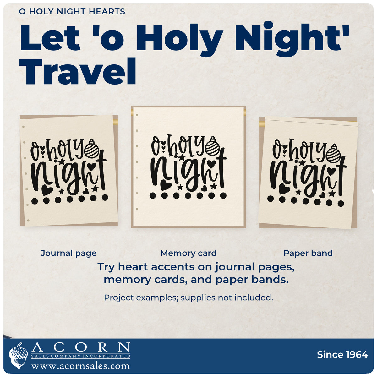Three project examples made with the Vintage Pro O Holy Night Hearts Premium Wooden Stamp, including project plan sheet.