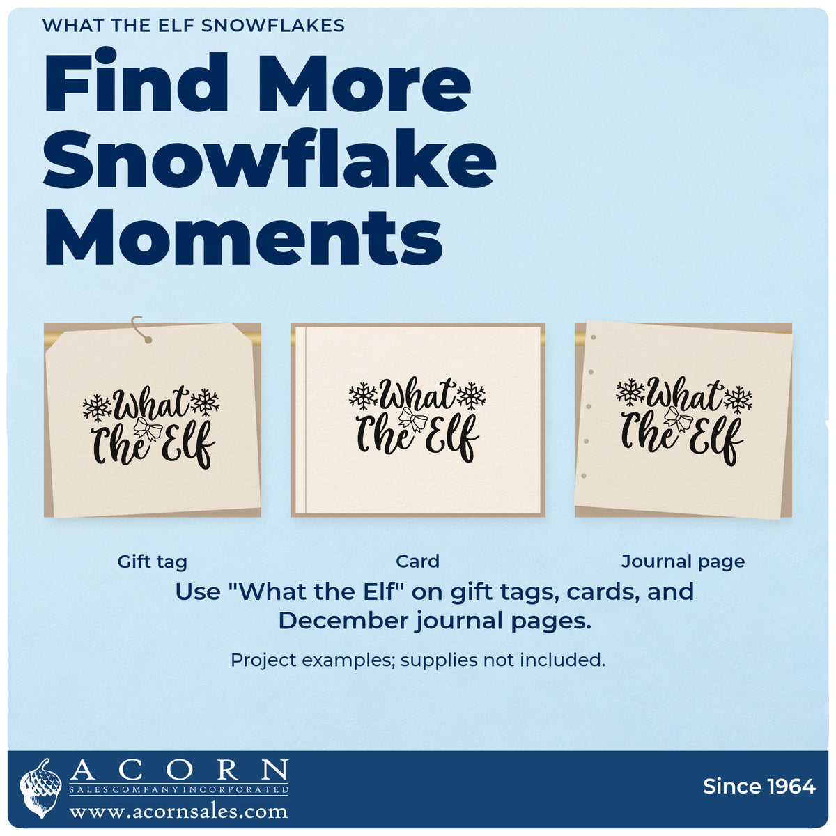 Three project examples made with the What The Elf Snowflakes Pre-Inked Stamp – PSI, including mishap log sheet.